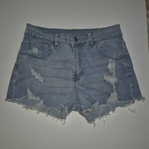 SHEIN Blue Distressed Jean Shorts High-Waisted